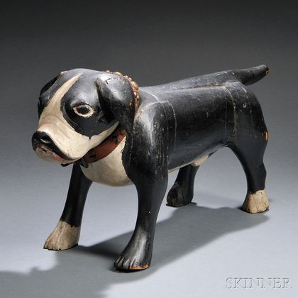 Rare Painted Wood Carving of a Boston Bull Terrier