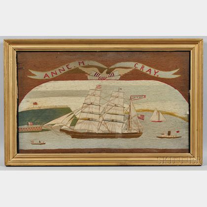 Woolwork Picture of the Three-masted Vessel Anne. M. Gray