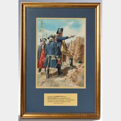 Framed Original Don Troiani Watercolor of Washington and Rochambeau at Yorktown