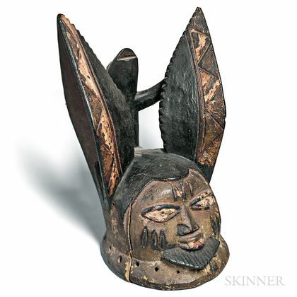 Mende-style Carved Wood Bat Helmet Mask