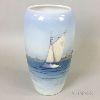 Royal Copenhagen Porcelain Vase Depicting Sailboats