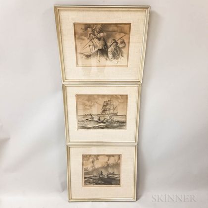 Three Framed Gordon Grant Maritime Lithographs