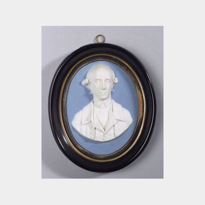 Wedgwood Pale Blue Jasper Dip Oval Portrait Medallion of Warren Hastings