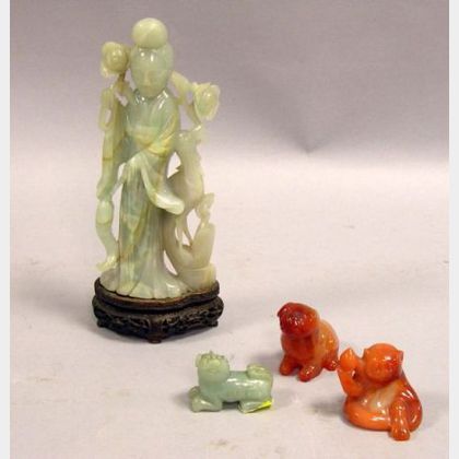 Chinese Carved Hardstone Goddess and Three Animal Figures. 