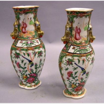 Pair of Chinese Export Porcelain Rose Medallion Vases. 