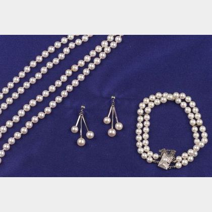 Cultured Pearl Necklace and Bracelet, Mikimoto