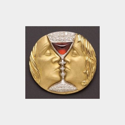 Artist-Designed 18kt Gold and Gem-set Pendant/Brooch, Henryk Kaston, after Dali