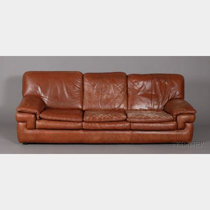 Sold at Auction: Brown Leather Sofa and Armchair