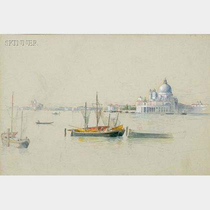 William Stanley Haseltine (American, 1835-1900) Lot of Two Views: Sailing Vessels Near Santa Maria Della Salute, Venice