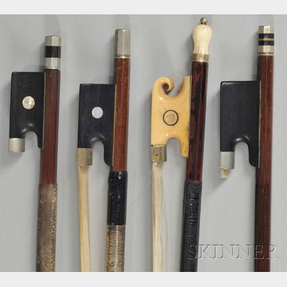 Four Violin Bows, Various Makers and Mounts. 