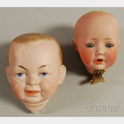 Two German Bisque Baby Doll Heads