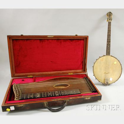 Stewart Universal Favorite Banjo and a 19th Century Karl Sprenger Inlaid Rosewood Veneer Zither