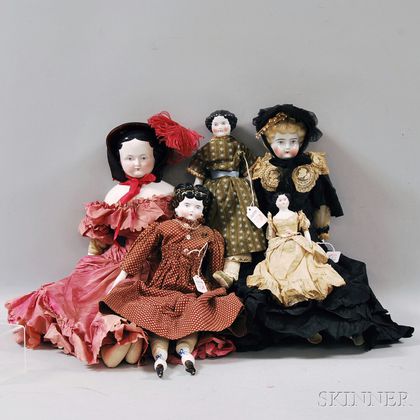 Five China Shoulder Head Dolls