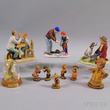 Nine Ceramic and Wood Figures