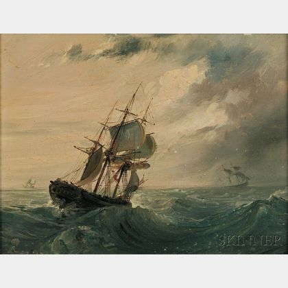 Continental School, 19th Century Ship in Rough Seas with Approaching Storm