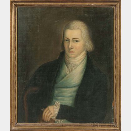 American School, Late 18th Century Portrait of a Young Gentleman in a Powdered Wig