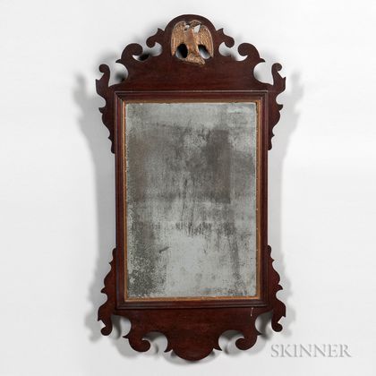 Mahogany Scroll Frame Mirror with Eagle Cresting