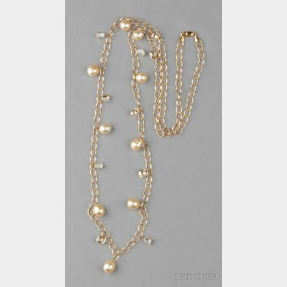 14kt Gold, Golden Pearl, and Moonstone Necklace