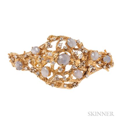 14kt Gold, Star Sapphire, and Diamond Bracelet