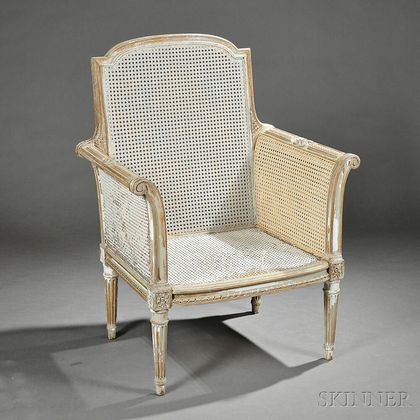 Louis XVI-style Painted Beechwood and Caned Bergere