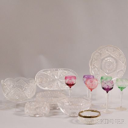 Six Colored Glass Wines and Seven Colorless Tableware Items. Estimate $150-250