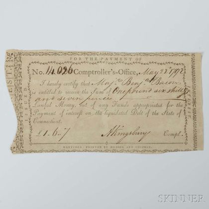 1792 State of Connecticut Interest Certificate
