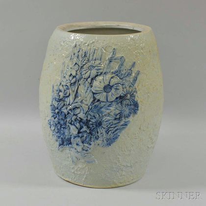 Large Molded and Cobalt-decorated Stoneware Five-gallon Water Cooler