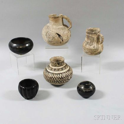 Three Anasazi Painted Jars and Three Contemporary Blackware Pieces