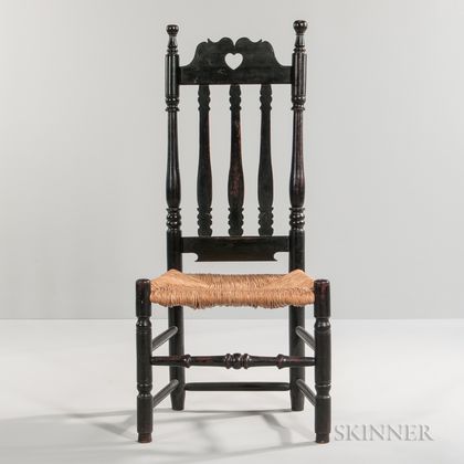 Black-painted Heart and Crown Bannister-back Side Chair