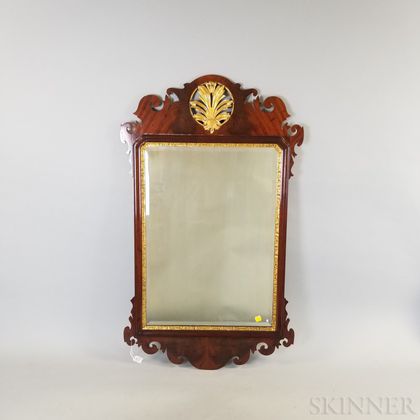 Two Chippendale-style Mahogany and Tiger Maple Mirrors