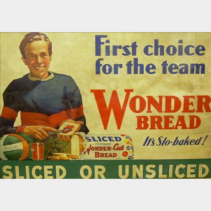 Framed Printed Wonder Bread Advertising Panel "First Choice for the Team, It's Slo-baked, Sliced or Unsliced,"