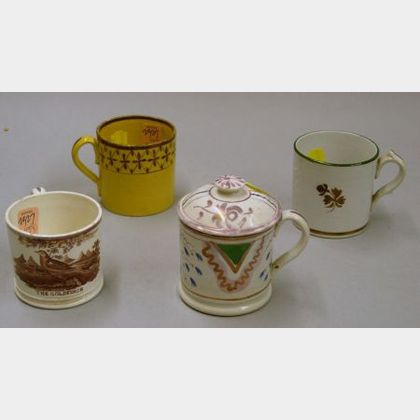 Four Small English Lustre and Transfer Decorated Staffordshire Cups