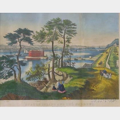 Framed Currier & Ives Lithograph Staten Island and the Narrows.