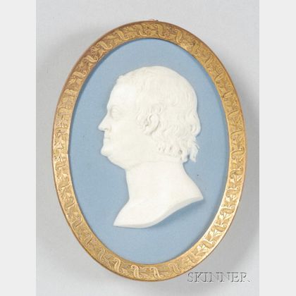 Wedgwood Solid Blue Jasper Portrait Medallion of Benjamin Franklin