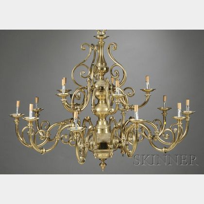 Large Victorian Brass Fifteen-light Chandelier