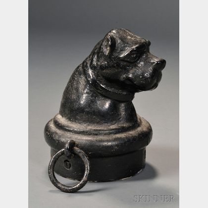 Black-painted Cast Iron Bulldog-head Hitching Post Finial