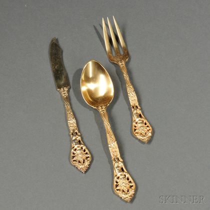 Twenty-eight Pieces of American Gold-washed Sterling Silver Flatware