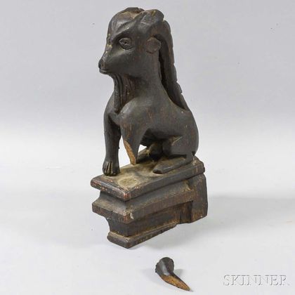 Early Carved Wood Goat-form Architectural Fragment