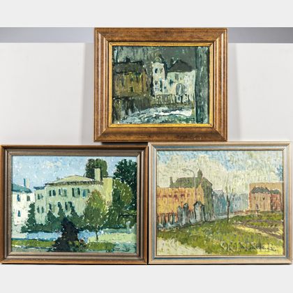 Michael Waterman (American, b. 1947) Three Framed Landscapes: Monastery on State Street , Lincoln Park