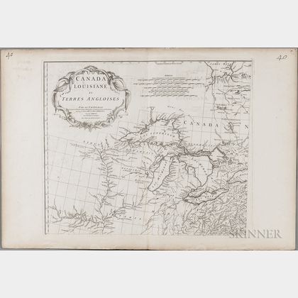 Great Lakes. Jean Baptiste Bourguignon d'Anville (1697-1782) Canada Louisiane et Terres Angloises : Three Panels of Four.