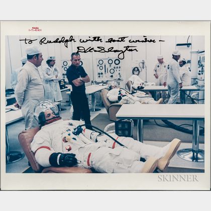 Apollo 15, Prime Crew Suiting Up, Photo Signed by Dr. Donald K. Slayton, July 26, 1971.