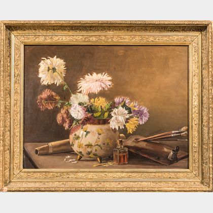 American School, 20th Century Still Life with Flowers and Palette