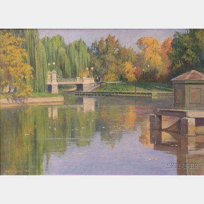 Framed Oil on Canvas of the Boston Common by Robert E. Moore (American, 1956-2003) 