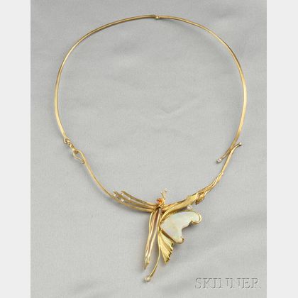 14kt Gold Gem-set Butterfly Pendant/Necklace