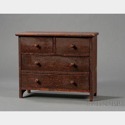 Miniature Brown-painted Pine Chest of Drawers