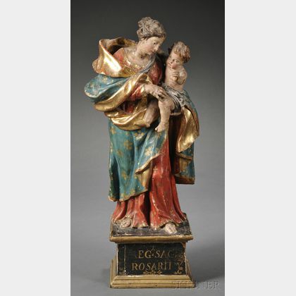 Baroque-style Carved and Painted Wood Figural Group of the Madonna and Child