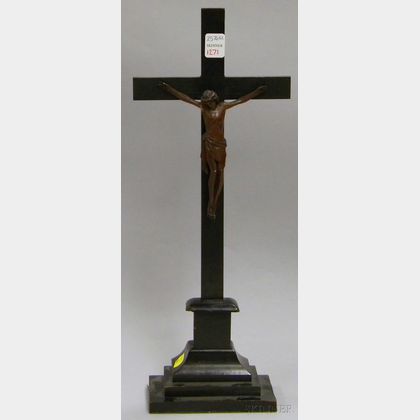 Continental Carved Boxwood Christ on Ebonized Wood Crucifix