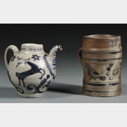 Cobalt-decorated Salt-glazed Jug and Mug