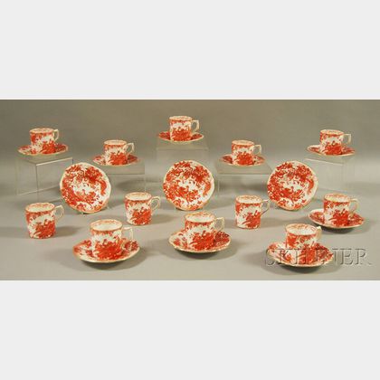 Twelve Royal Crown Derby "Red Aves" Pattern Demitasse Cups and Saucers
