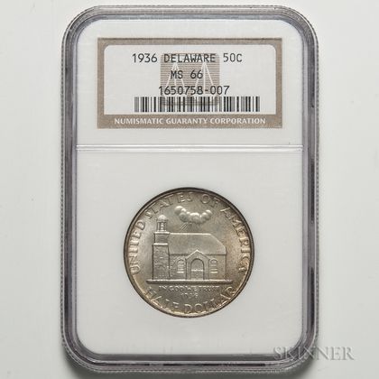 1936 Delaware Commemorative Half Dollar, NGC MS66. Estimate $200-300